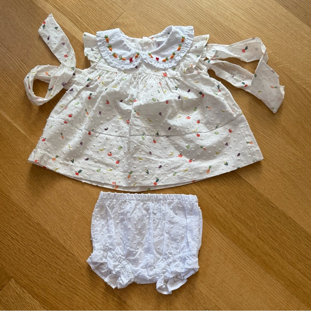 Sophie & Lucas - Embroidered Veggie 🥕 Charming White Floral Baby Dress Set
